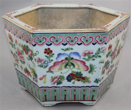 A Chinese famille rose hexagonal jardiniere, late 19th century, 28cm